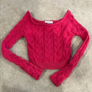 Pink Cable Knit Off-Shoulder Sweater